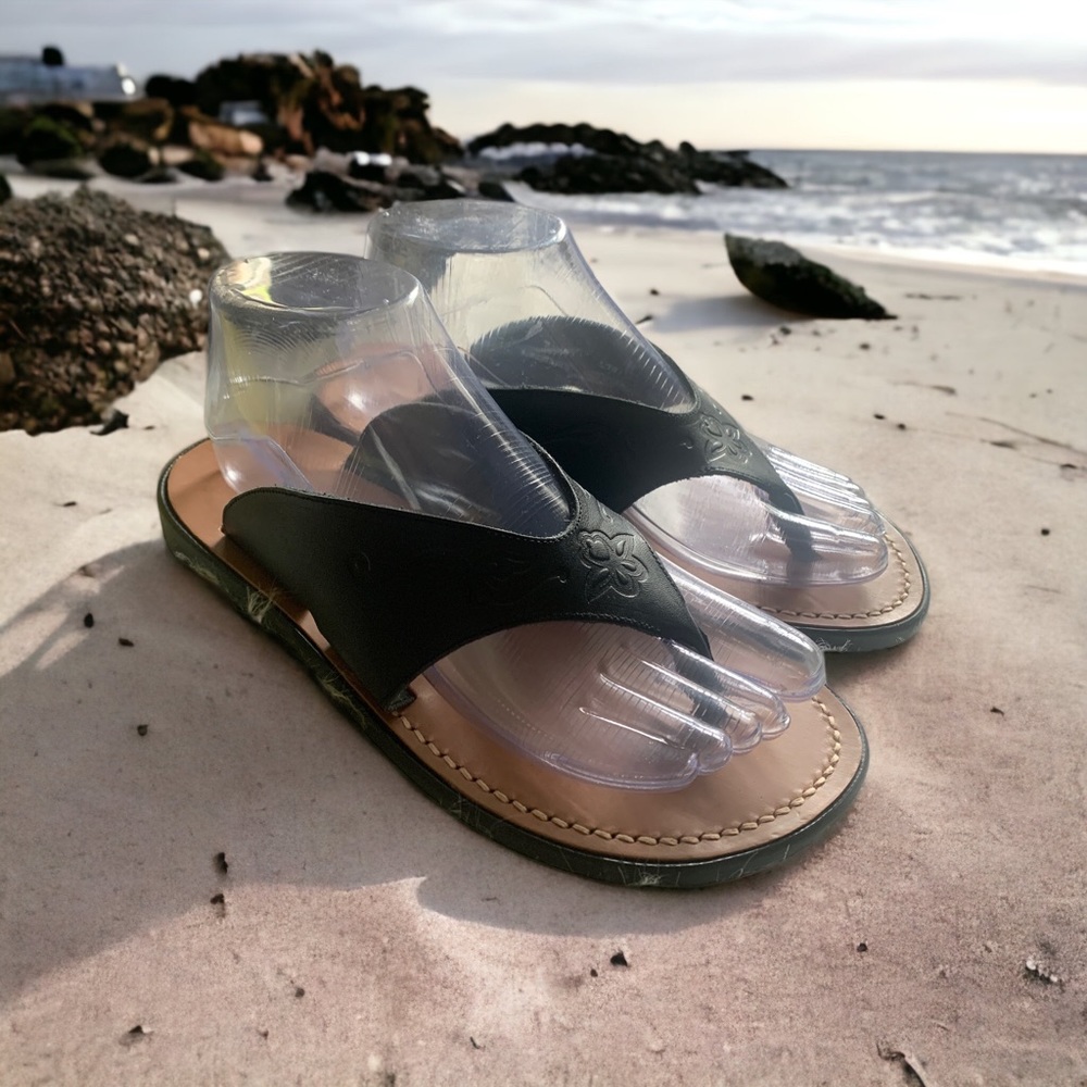 MUNRO SPORT Women’s Black Leather Thong Sculpted Collection Size 7 - Picture 2 of 13